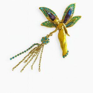 Lauren Conrad Art Nouveau Fairy Brooch - Colorful Chain Detail
